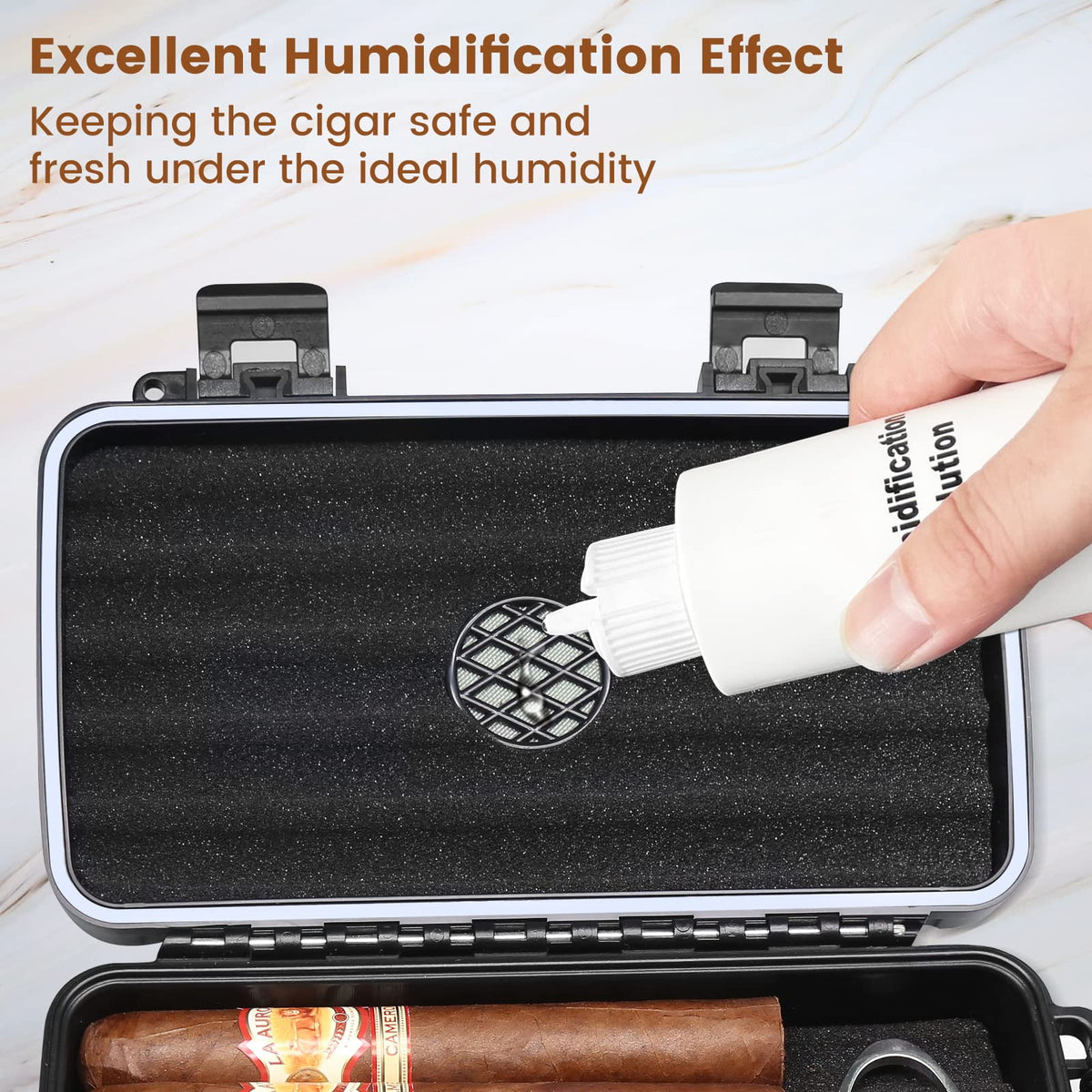 Flauno Travel Cigar Humidor Case - Portable Cigar Box with Humidifier Disc & Cigar Cutter | Waterproof | Crushproof | Airtight | Durable (Holds up to 5 Cigars)