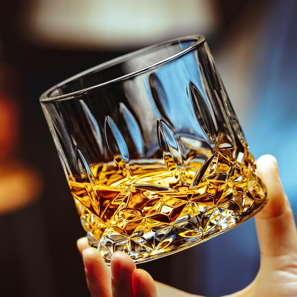 Spinning Whiskey Glasses Set of 4, 9.5 oz with Rotating Bases, Whiskey Gift