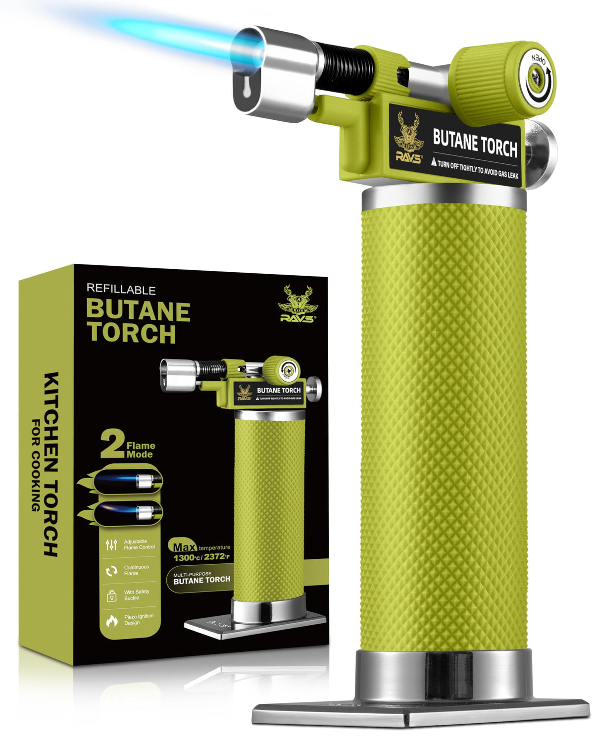 RAVS Butane Torch Lighter, DUAL Flame Mode Kitchen Torch, Refillable Cooking Torch Gun, Creme Brulee Torch Lighter, Blow Torch for Cooking, Welding, Mini Torch Soldering Torch, Butane is Not Included