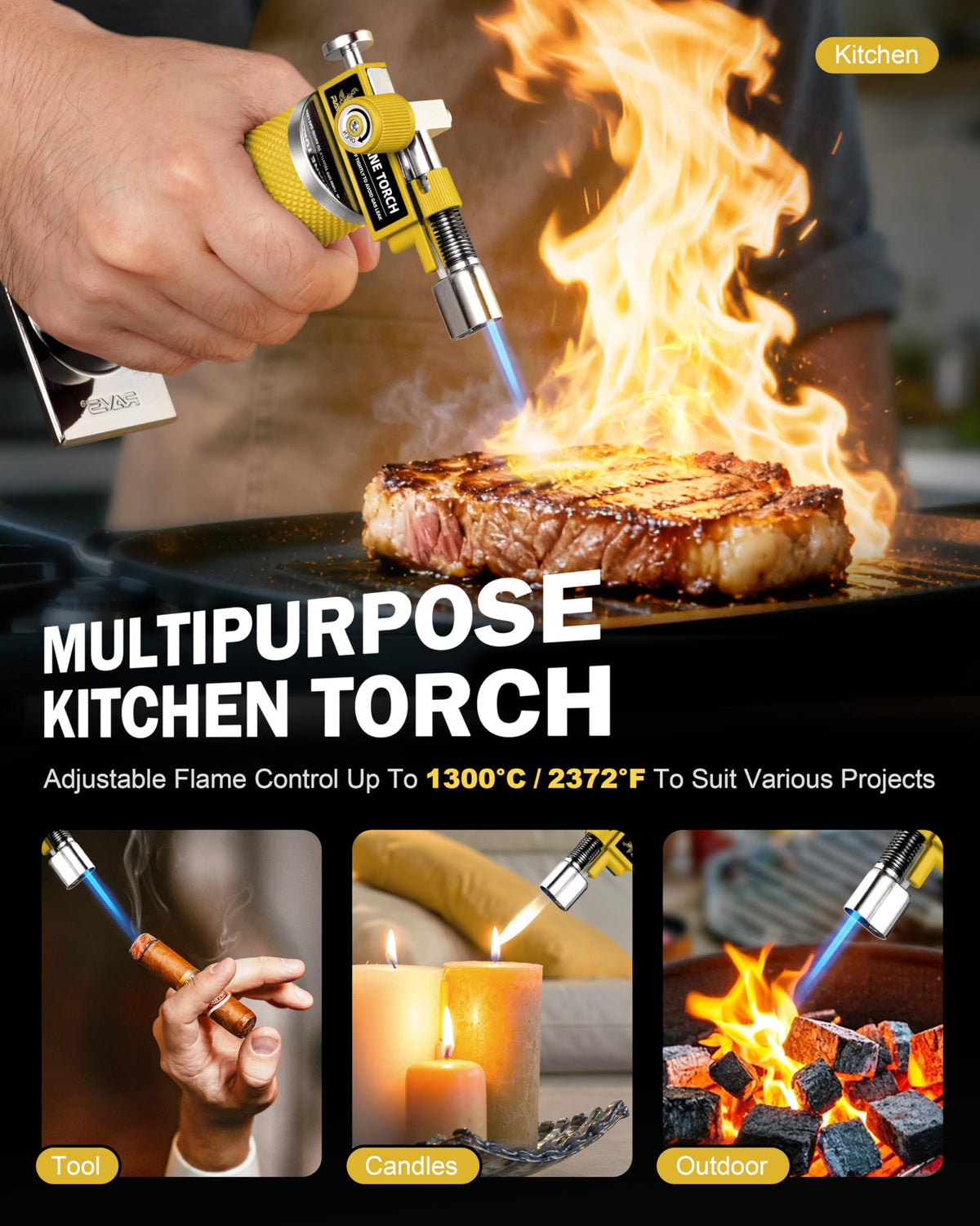 RAVS Butane Torch Lighter, DUAL Flame Mode Kitchen Torch, Refillable Cooking Torch Gun, Creme Brulee Torch Lighter, Blow Torch for Cooking, Welding, Mini Torch Soldering Torch, Butane is Not Included