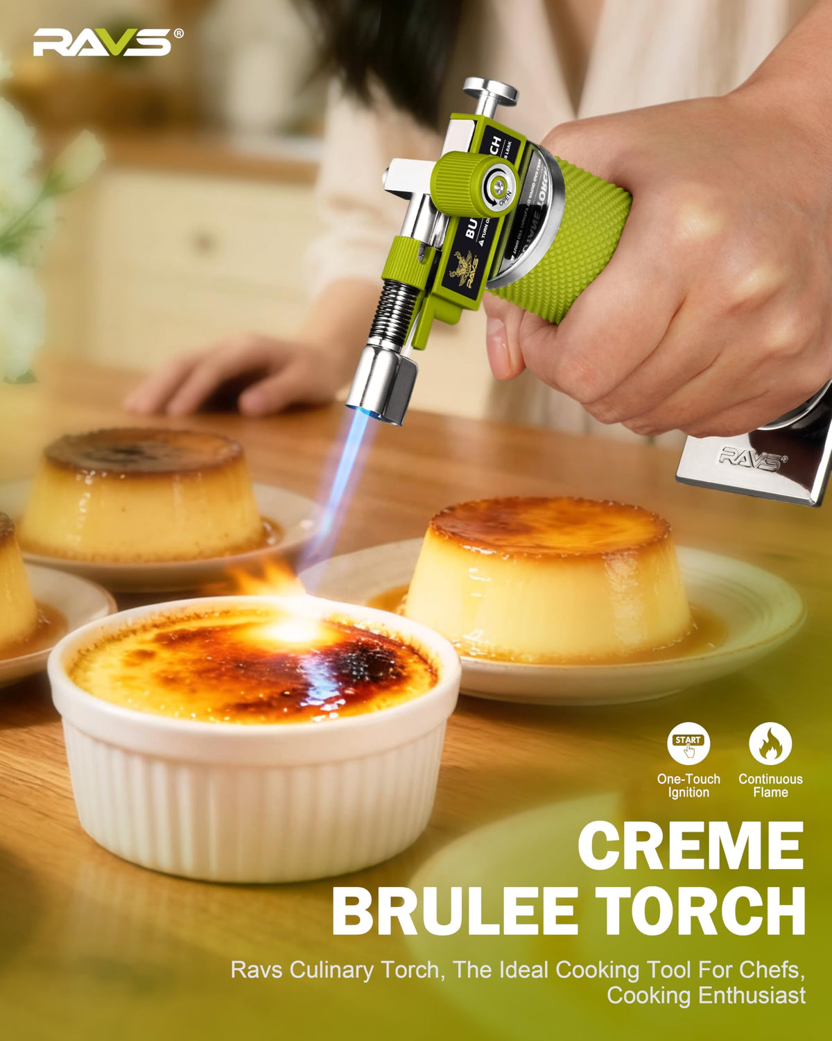 RAVS Butane Torch Lighter, DUAL Flame Mode Kitchen Torch, Refillable Cooking Torch Gun, Creme Brulee Torch Lighter, Blow Torch for Cooking, Welding, Mini Torch Soldering Torch, Butane is Not Included