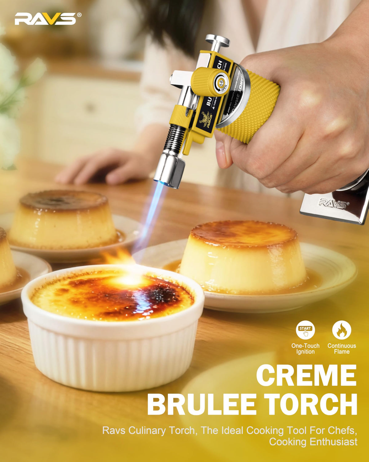 RAVS Butane Torch Lighter, DUAL Flame Mode Kitchen Torch, Refillable Cooking Torch Gun, Creme Brulee Torch Lighter, Blow Torch for Cooking, Welding, Mini Torch Soldering Torch, Butane is Not Included