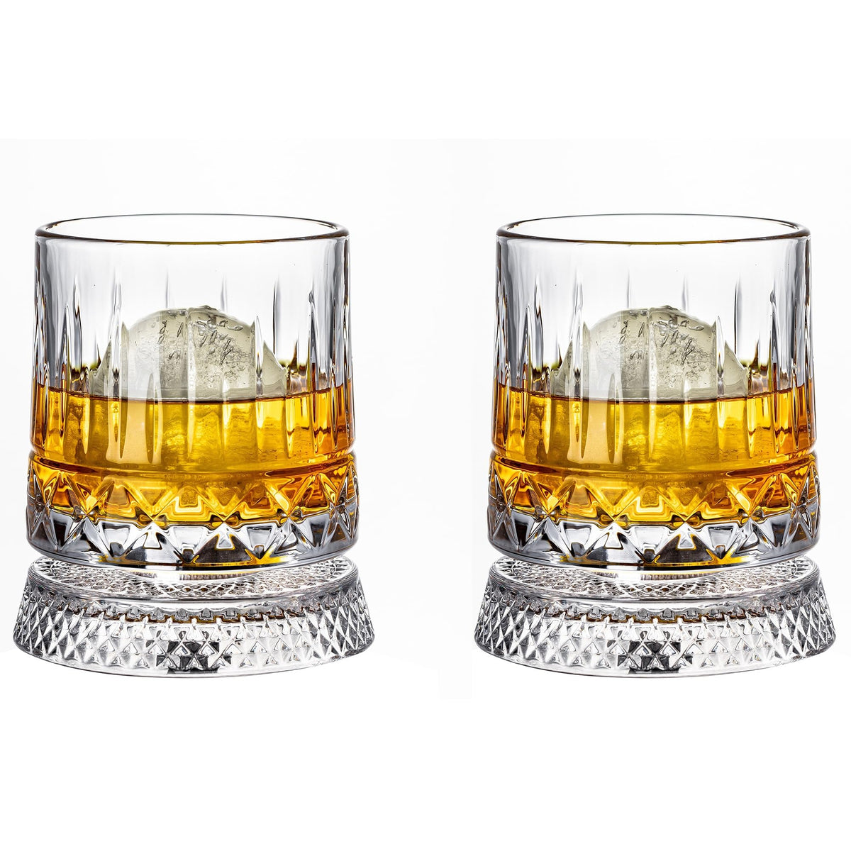 Spinning Whiskey Glasses Set of 4, 9.5 oz with Rotating Bases, Whiskey Gift