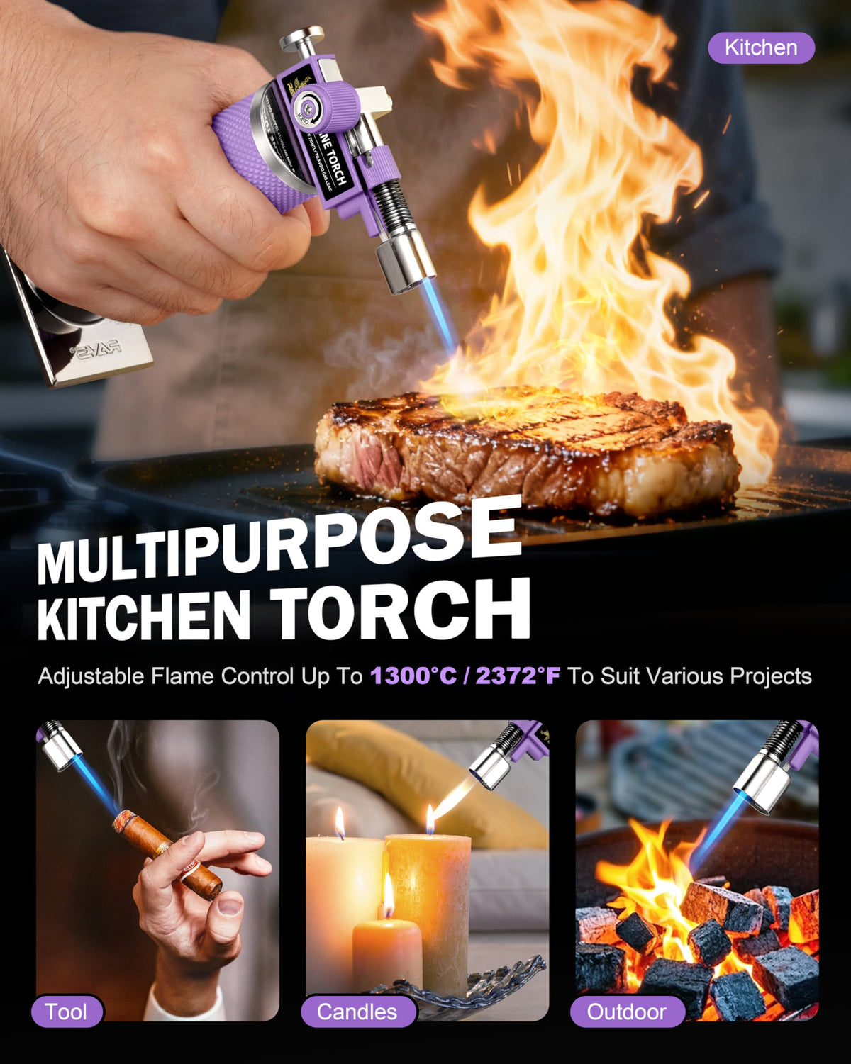 RAVS Butane Torch Lighter, DUAL Flame Mode Kitchen Torch, Refillable Cooking Torch Gun, Creme Brulee Torch Lighter, Blow Torch for Cooking, Welding, Mini Torch Soldering Torch, Butane is Not Included
