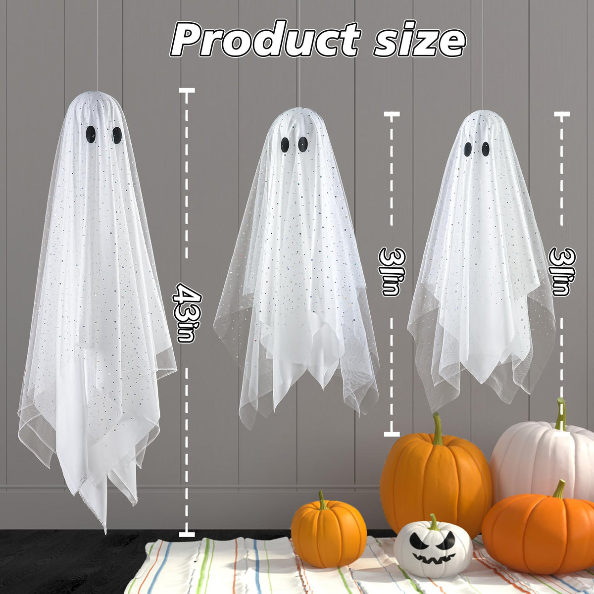 2Packs Halloween Decorations Outdoor,Halloweens Party Decoration Indoor,59in Spooky Ghost with Remote Control String Lights,Halloween-Ghost Lights for Porches Yards Gardens Lawn