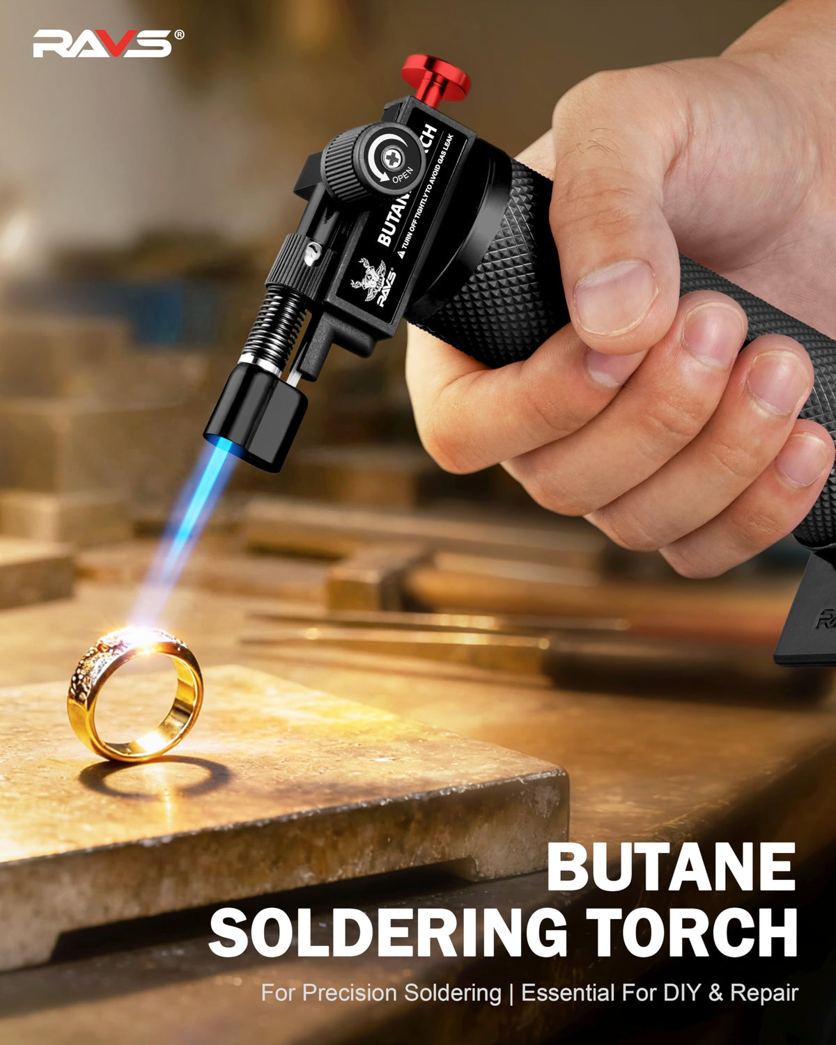 RAVS Butane Torch Lighter, DUAL Flame Mode Kitchen Torch, Refillable Cooking Torch Gun, Creme Brulee Torch Lighter, Blow Torch for Cooking, Welding, Mini Torch Soldering Torch, Butane is Not Included