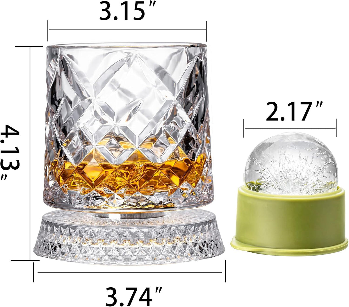 Spinning Whiskey Glasses Set of 4, 9.5 oz with Rotating Bases, Whiskey Gift