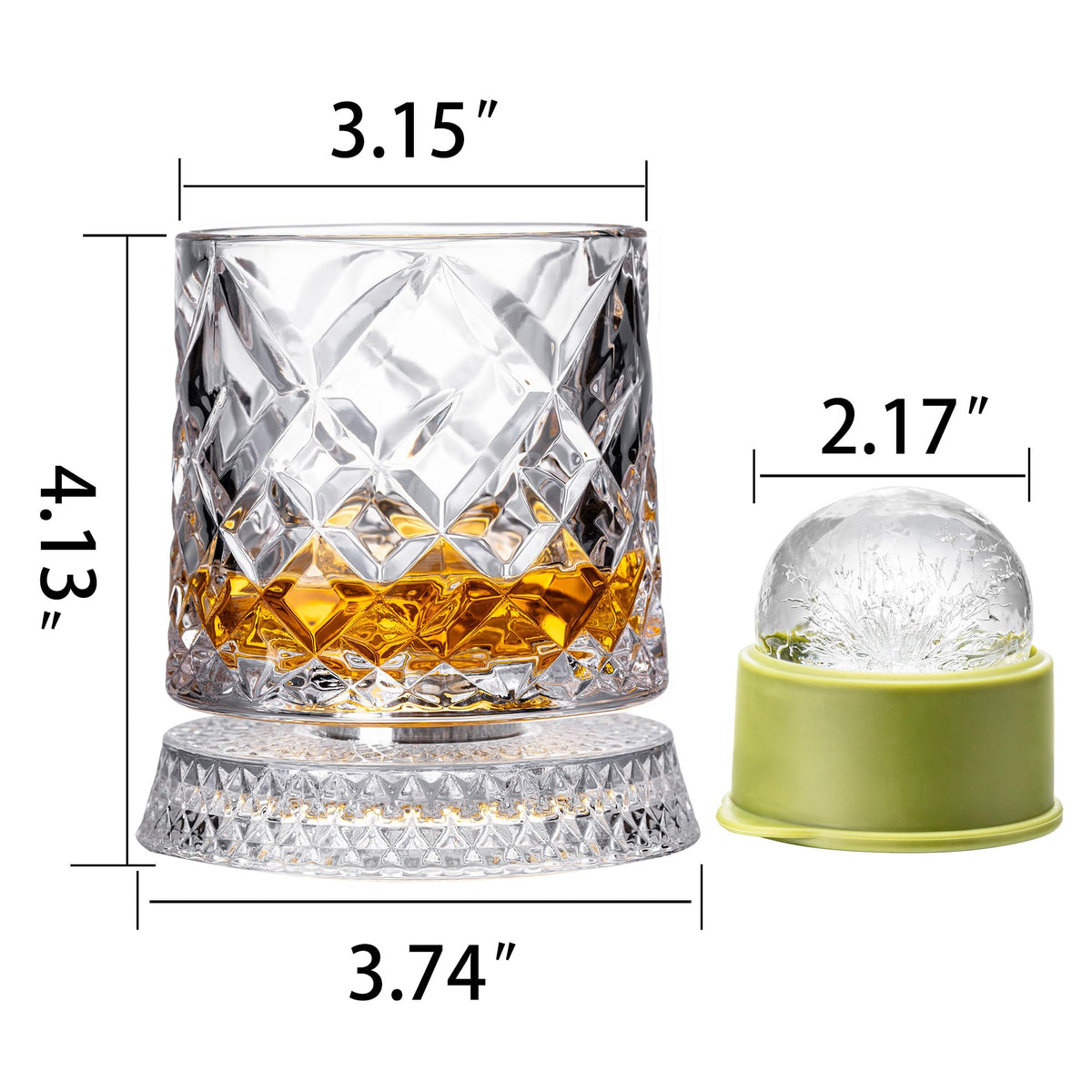Spinning Whiskey Glasses Set of 4, 9.5 oz with Rotating Bases, Whiskey Gift