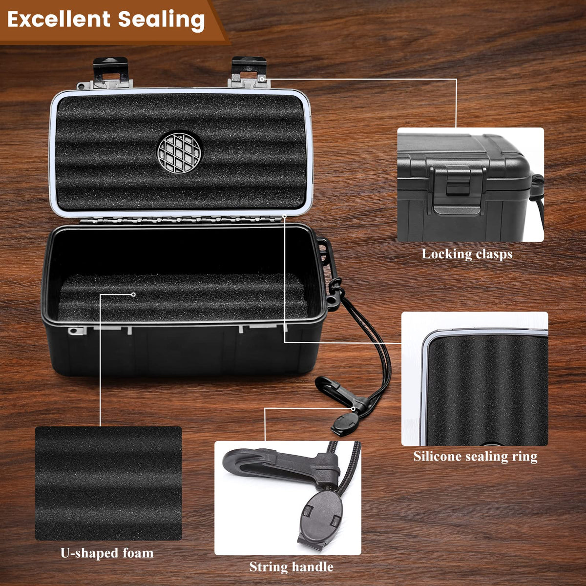 Flauno Travel Cigar Humidor Case - Portable Cigar Box with Humidifier Disc & Cigar Cutter | Waterproof | Crushproof | Airtight | Durable (Holds up to 5 Cigars)
