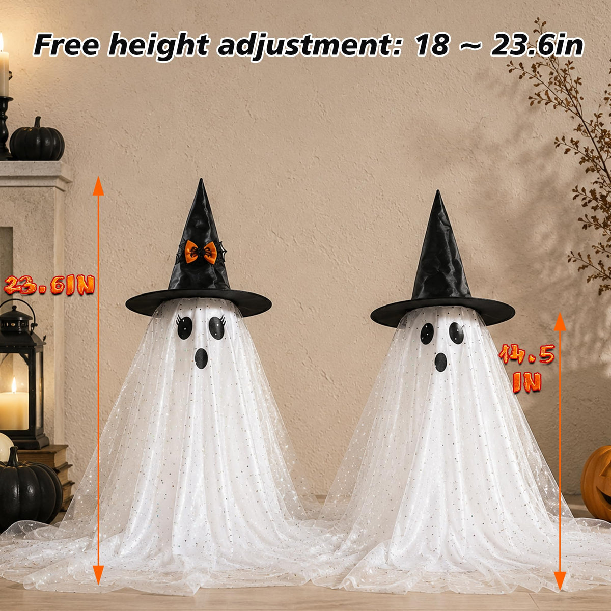 2Packs Halloween Decorations Outdoor,Halloweens Party Decoration Indoor,59in Spooky Ghost with Remote Control String Lights,Halloween-Ghost Lights for Porches Yards Gardens Lawn