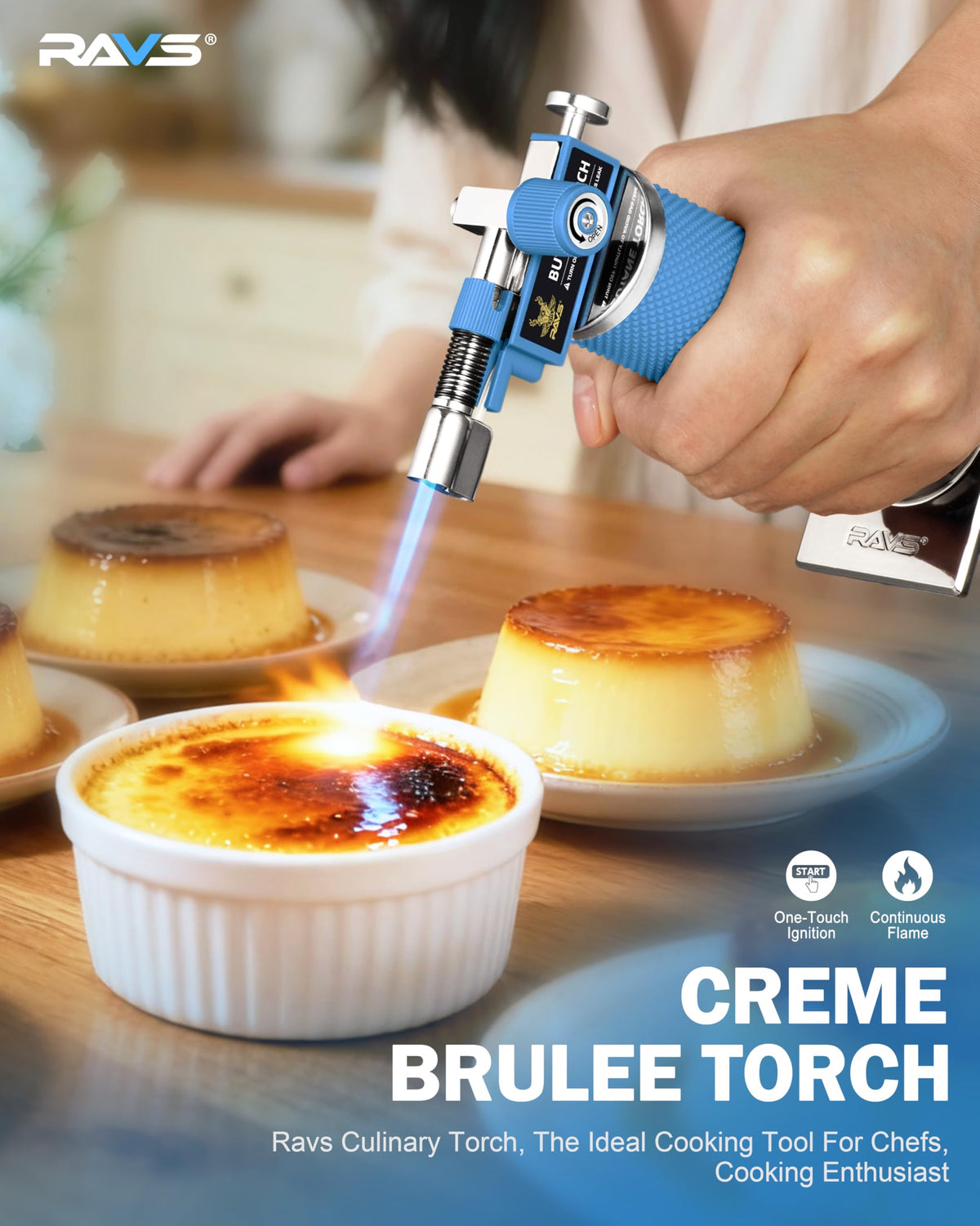 RAVS Butane Torch Lighter, DUAL Flame Mode Kitchen Torch, Refillable Cooking Torch Gun, Creme Brulee Torch Lighter, Blow Torch for Cooking, Welding, Mini Torch Soldering Torch, Butane is Not Included