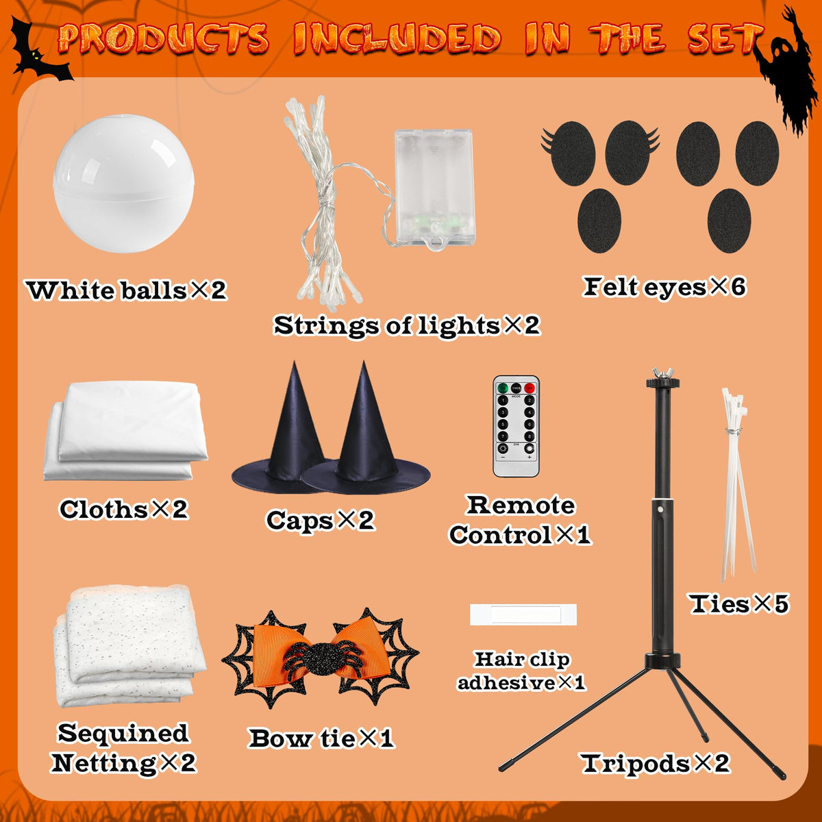 2Packs Halloween Decorations Outdoor,Halloweens Party Decoration Indoor,59in Spooky Ghost with Remote Control String Lights,Halloween-Ghost Lights for Porches Yards Gardens Lawn