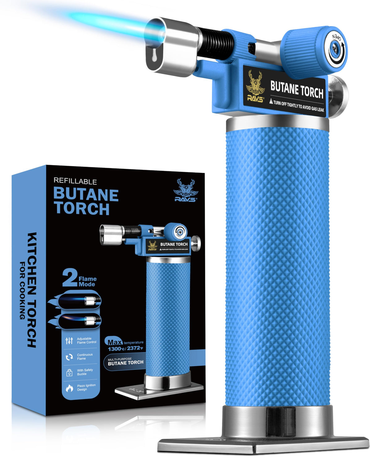 RAVS Butane Torch Lighter, DUAL Flame Mode Kitchen Torch, Refillable Cooking Torch Gun, Creme Brulee Torch Lighter, Blow Torch for Cooking, Welding, Mini Torch Soldering Torch, Butane is Not Included