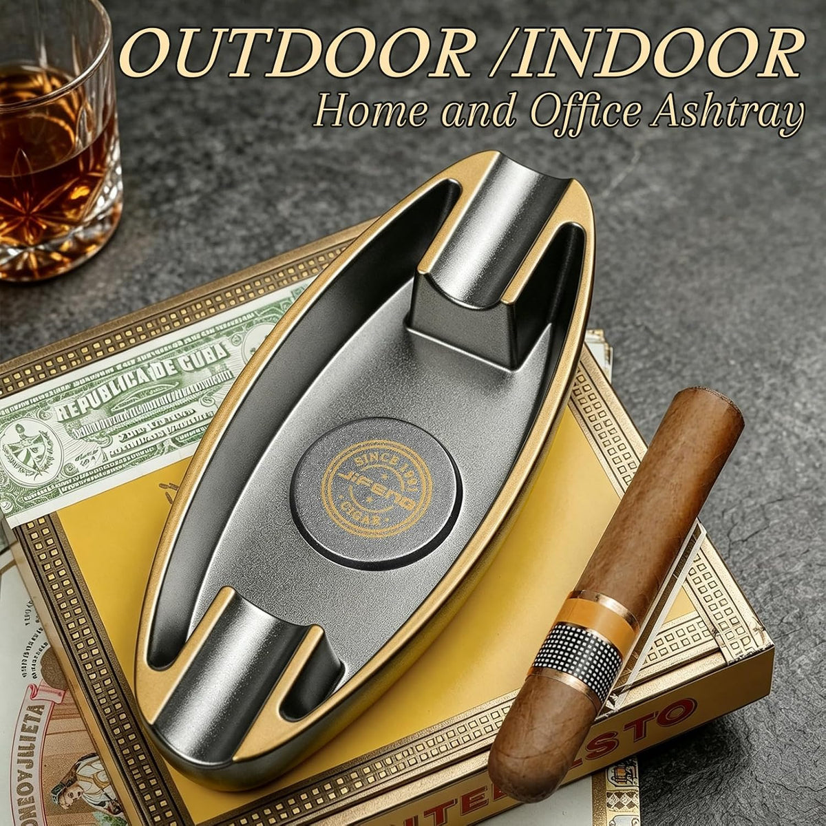 Cigar Ashtray for Outdoors 2 Holder Portable Travel Ashtray