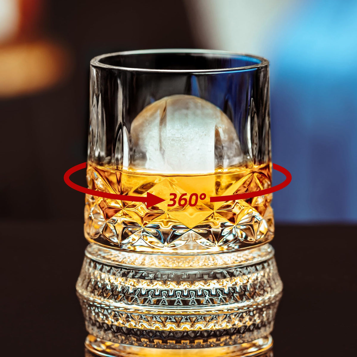 Spinning Whiskey Glasses Set of 4, 9.5 oz with Rotating Bases, Whiskey Gift