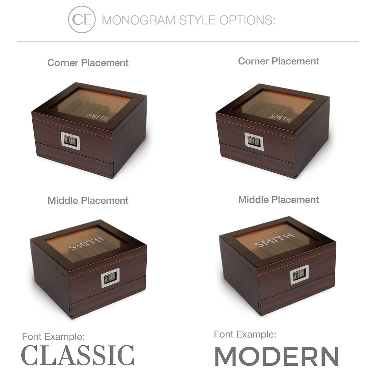 CASE ELEGANCE Renzo Glass Top Cigar Humidor with Cedar - Brown