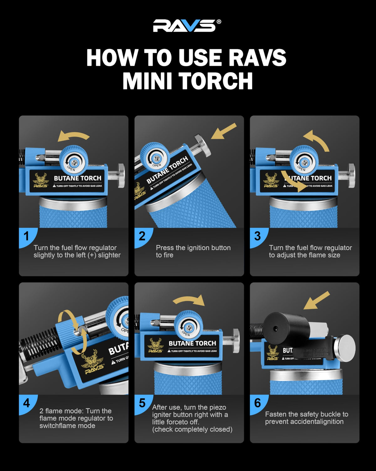 RAVS Butane Torch Lighter, DUAL Flame Mode Kitchen Torch, Refillable Cooking Torch Gun, Creme Brulee Torch Lighter, Blow Torch for Cooking, Welding, Mini Torch Soldering Torch, Butane is Not Included