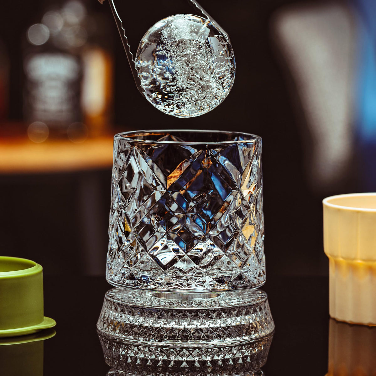 Spinning Whiskey Glasses Set of 4, 9.5 oz with Rotating Bases, Whiskey Gift
