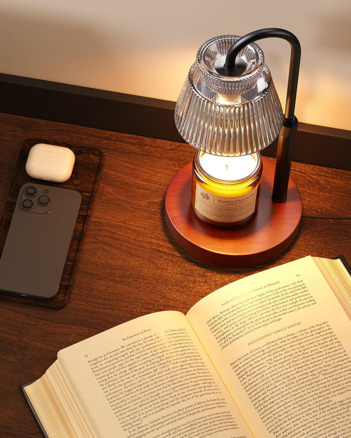 LISUNAR Electric Candle Warmer Lamp Black, Candle Lamp Warmer with Timer, Wax Warmer Lamp for Jar Candles, Adjustable Height Candle Light Warmer with 2 Bulbs