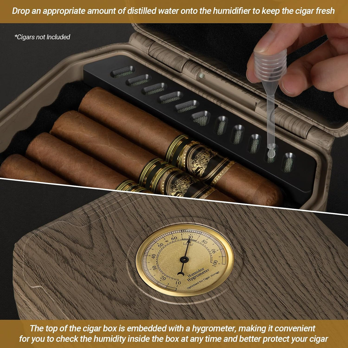 Travel Cigar Humidor Case - Cedar Lined, V Cut Cutter, Portable Humidor with Humidifier & Hygrometer, Holds 7-9 Cigars, Includes Lighter - Gift Set