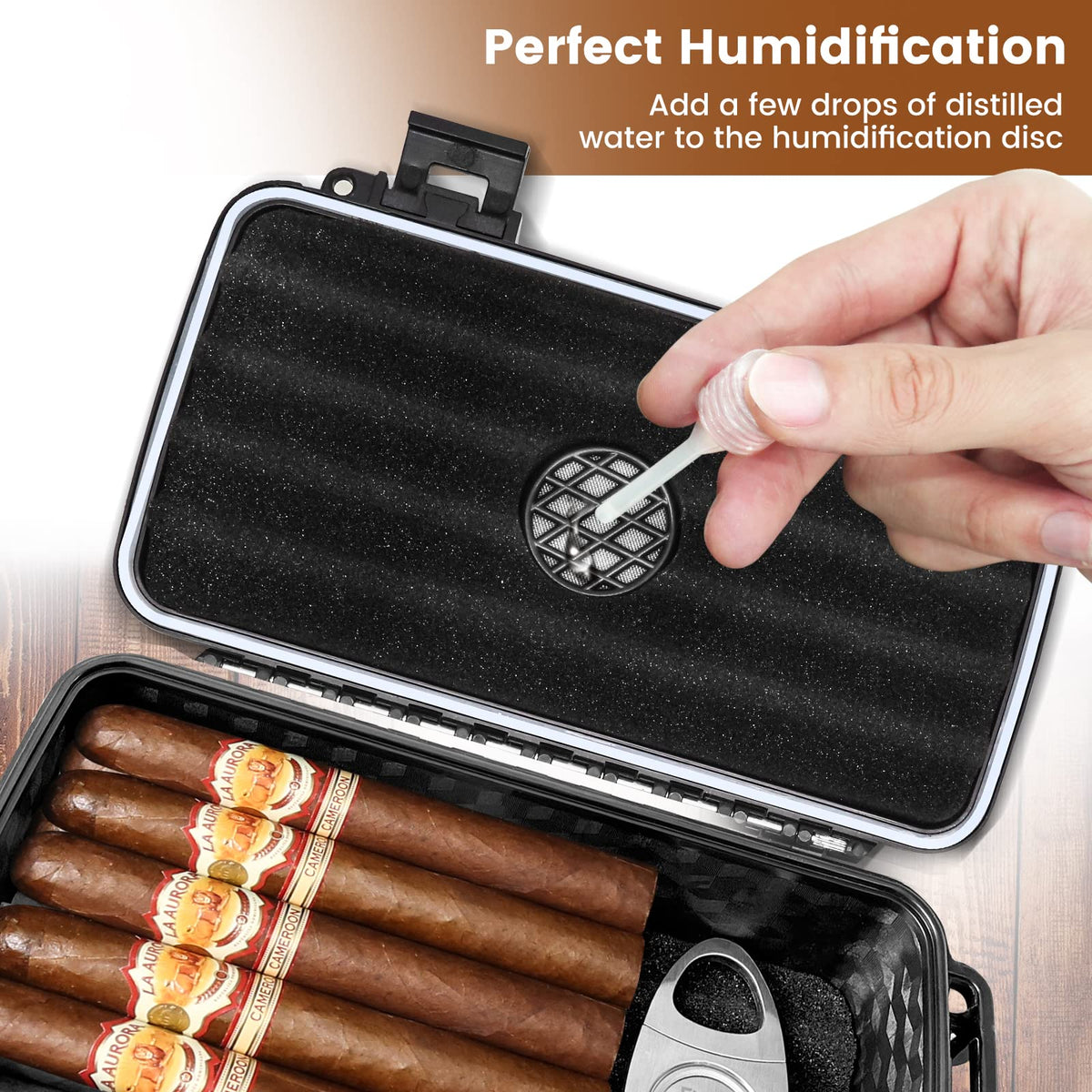 Flauno Travel Cigar Humidor Case - Portable Cigar Box with Humidifier Disc & Cigar Cutter | Waterproof | Crushproof | Airtight | Durable (Holds up to 5 Cigars)