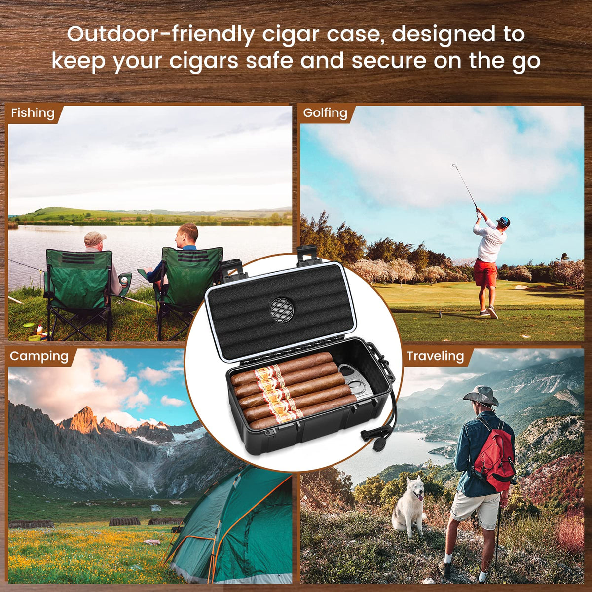 Flauno Travel Cigar Humidor Case - Portable Cigar Box with Humidifier Disc & Cigar Cutter | Waterproof | Crushproof | Airtight | Durable (Holds up to 5 Cigars)