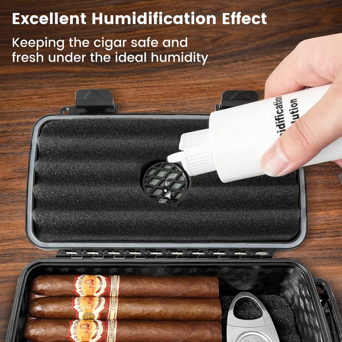 Flauno Travel Cigar Humidor Case - Portable Cigar Box with Humidifier Disc & Cigar Cutter | Waterproof | Crushproof | Airtight | Durable (Holds up to 5 Cigars)