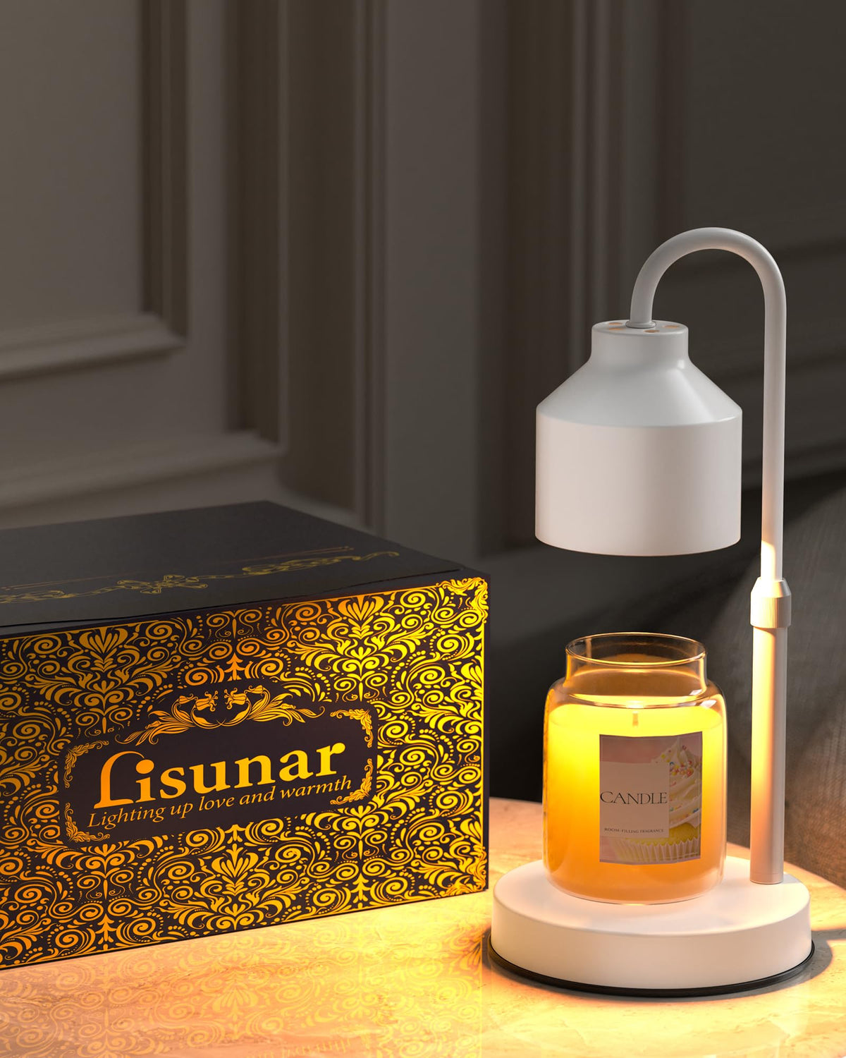 LISUNAR Electric Candle Warmer Lamp Black, Candle Lamp Warmer with Timer, Wax Warmer Lamp for Jar Candles, Adjustable Height Candle Light Warmer with 2 Bulbs