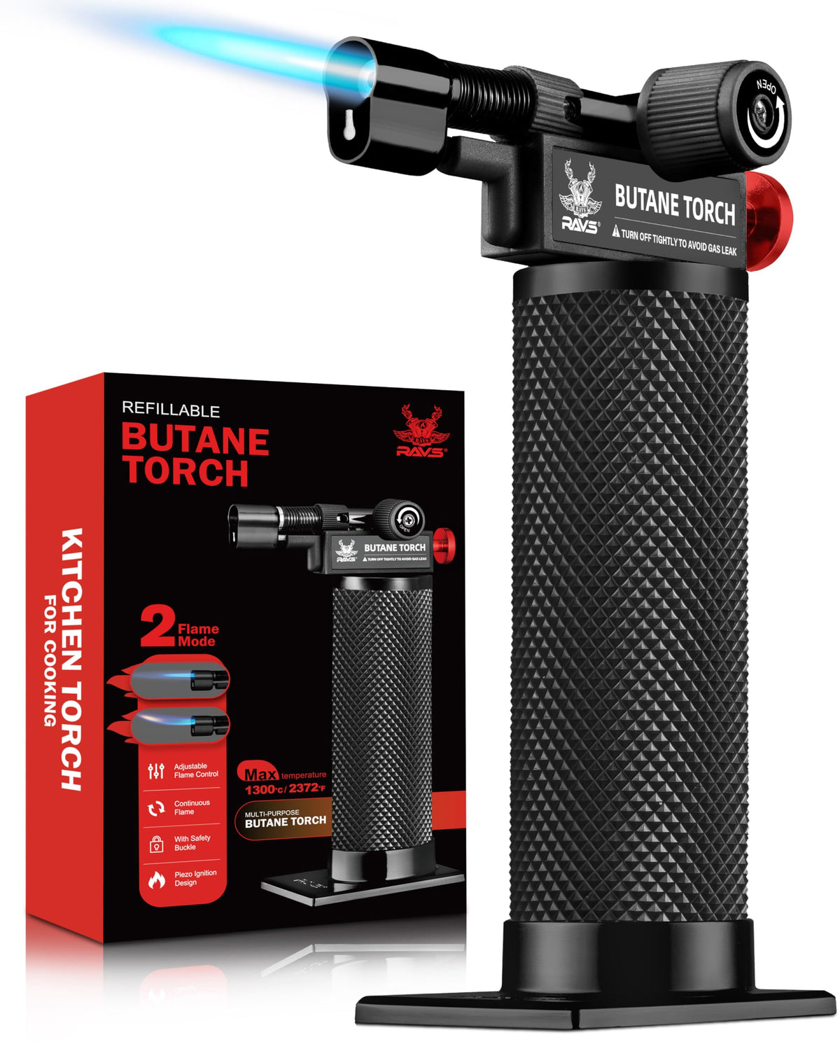 RAVS Butane Torch Lighter, DUAL Flame Mode Kitchen Torch, Refillable Cooking Torch Gun, Creme Brulee Torch Lighter, Blow Torch for Cooking, Welding, Mini Torch Soldering Torch, Butane is Not Included