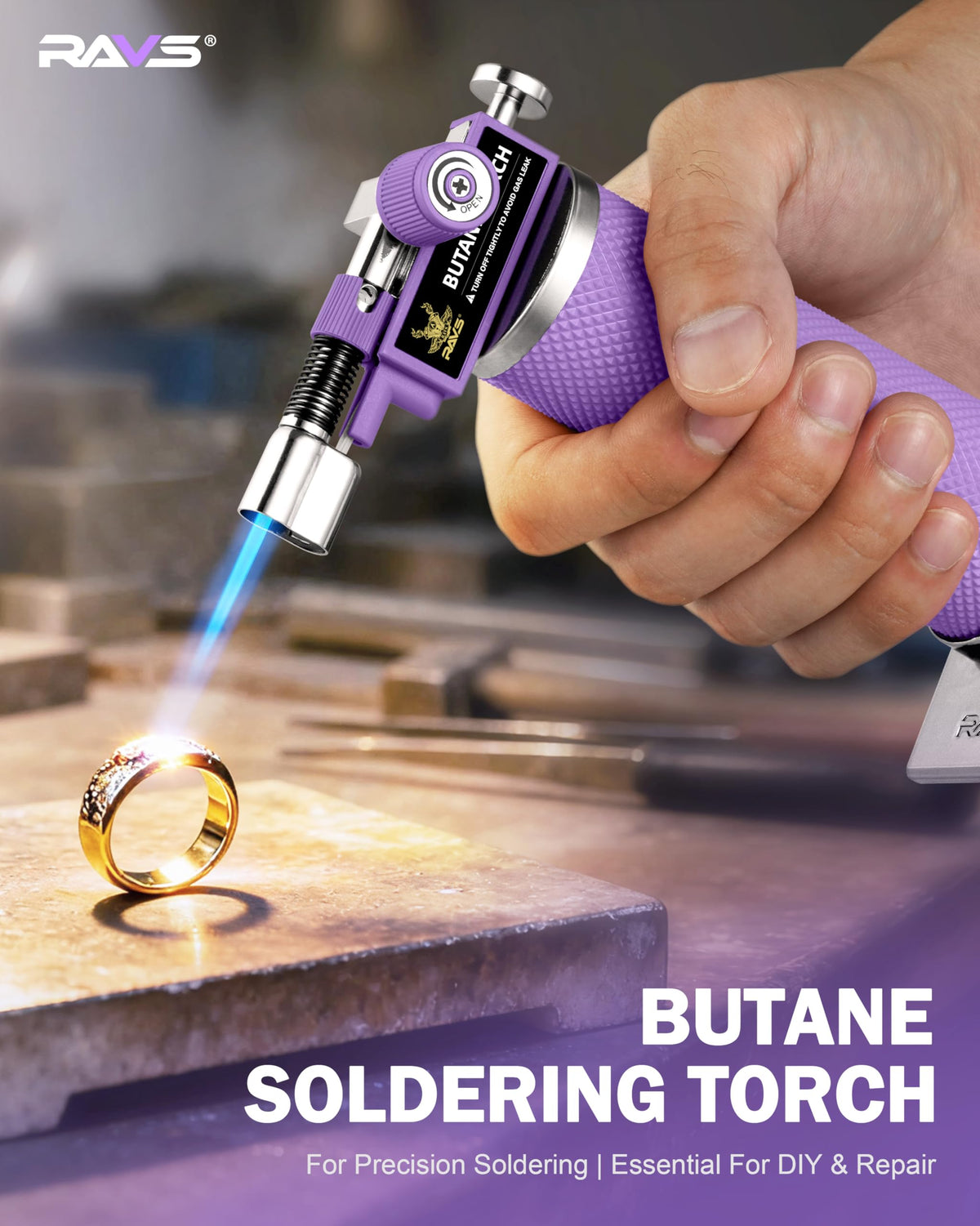 RAVS Butane Torch Lighter, DUAL Flame Mode Kitchen Torch, Refillable Cooking Torch Gun, Creme Brulee Torch Lighter, Blow Torch for Cooking, Welding, Mini Torch Soldering Torch, Butane is Not Included