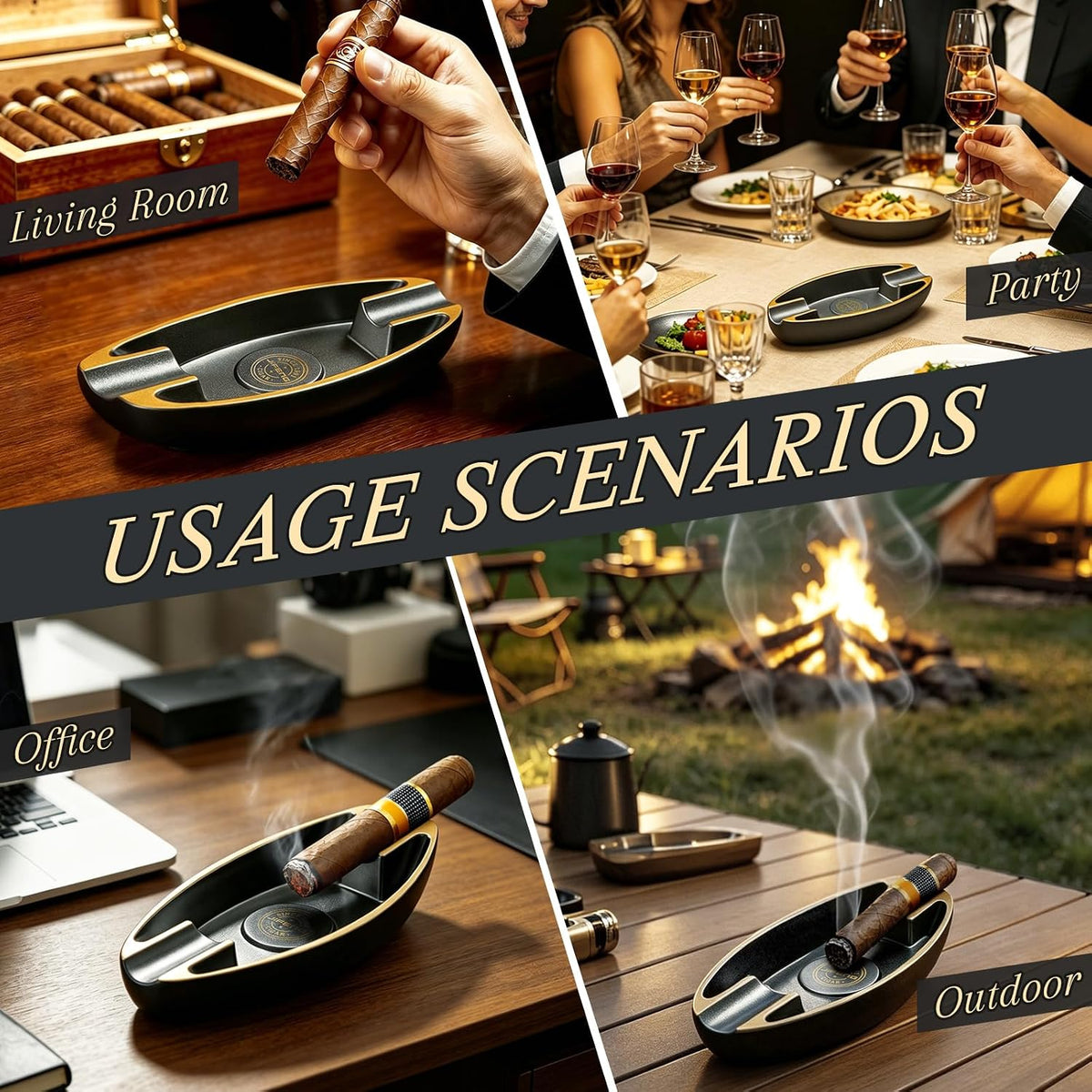 Cigar Ashtray for Outdoors 2 Holder Portable Travel Ashtray