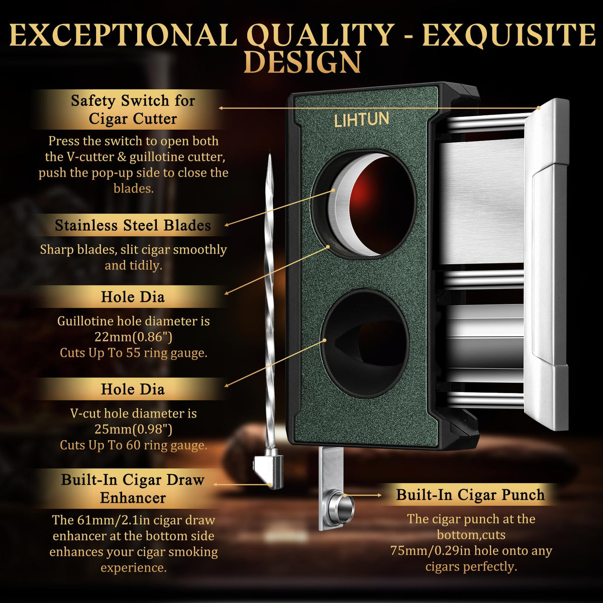 LIHTUN 4-in-1 Cigar Cutter