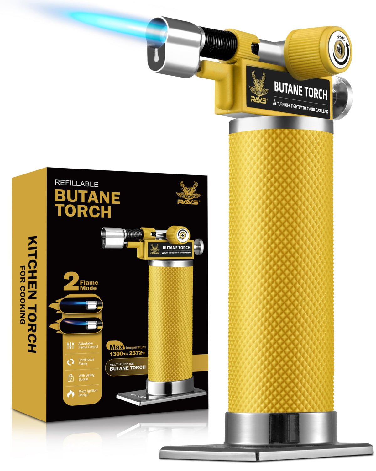 RAVS Butane Torch Lighter, DUAL Flame Mode Kitchen Torch, Refillable Cooking Torch Gun, Creme Brulee Torch Lighter, Blow Torch for Cooking, Welding, Mini Torch Soldering Torch, Butane is Not Included