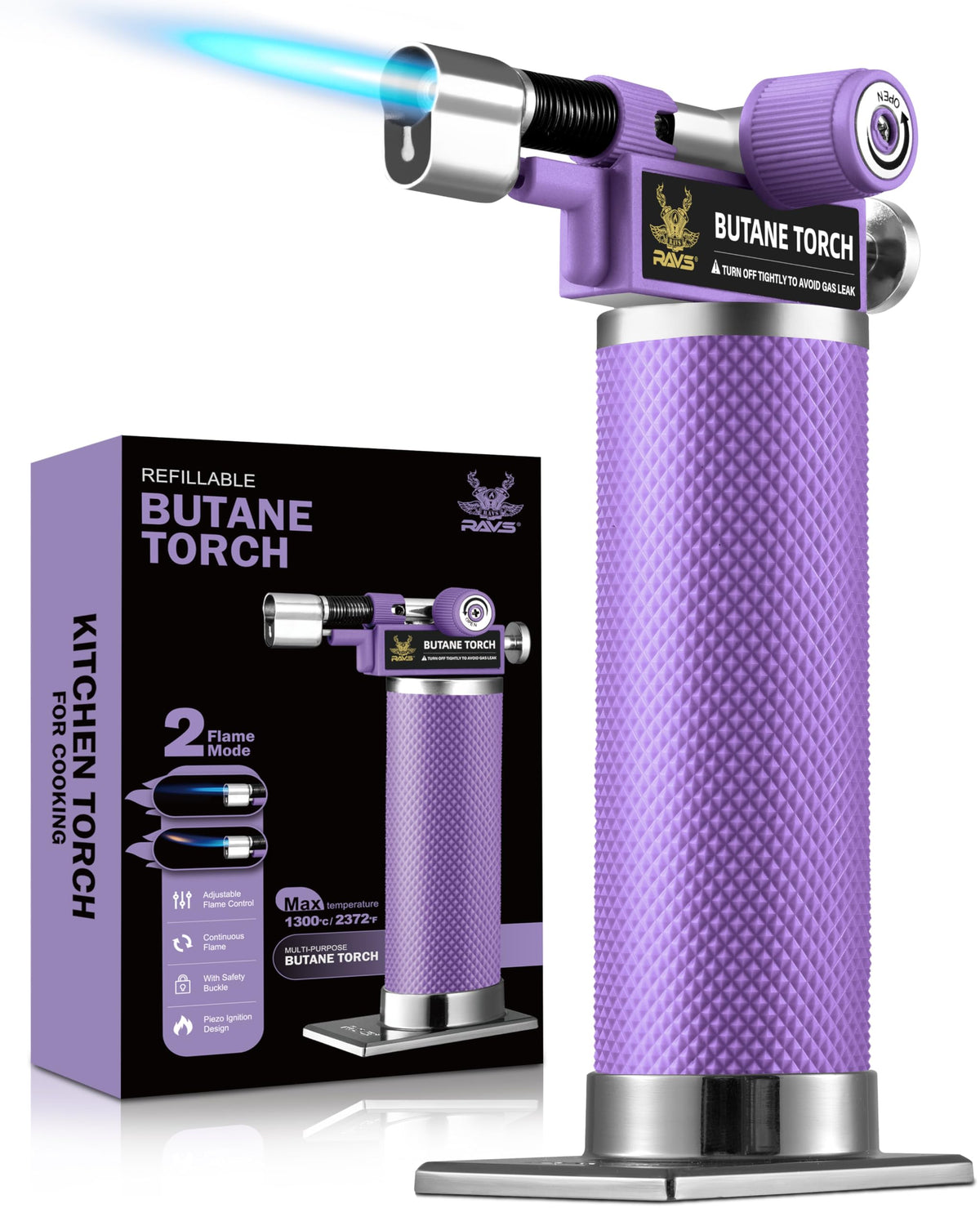RAVS Butane Torch Lighter, DUAL Flame Mode Kitchen Torch, Refillable Cooking Torch Gun, Creme Brulee Torch Lighter, Blow Torch for Cooking, Welding, Mini Torch Soldering Torch, Butane is Not Included