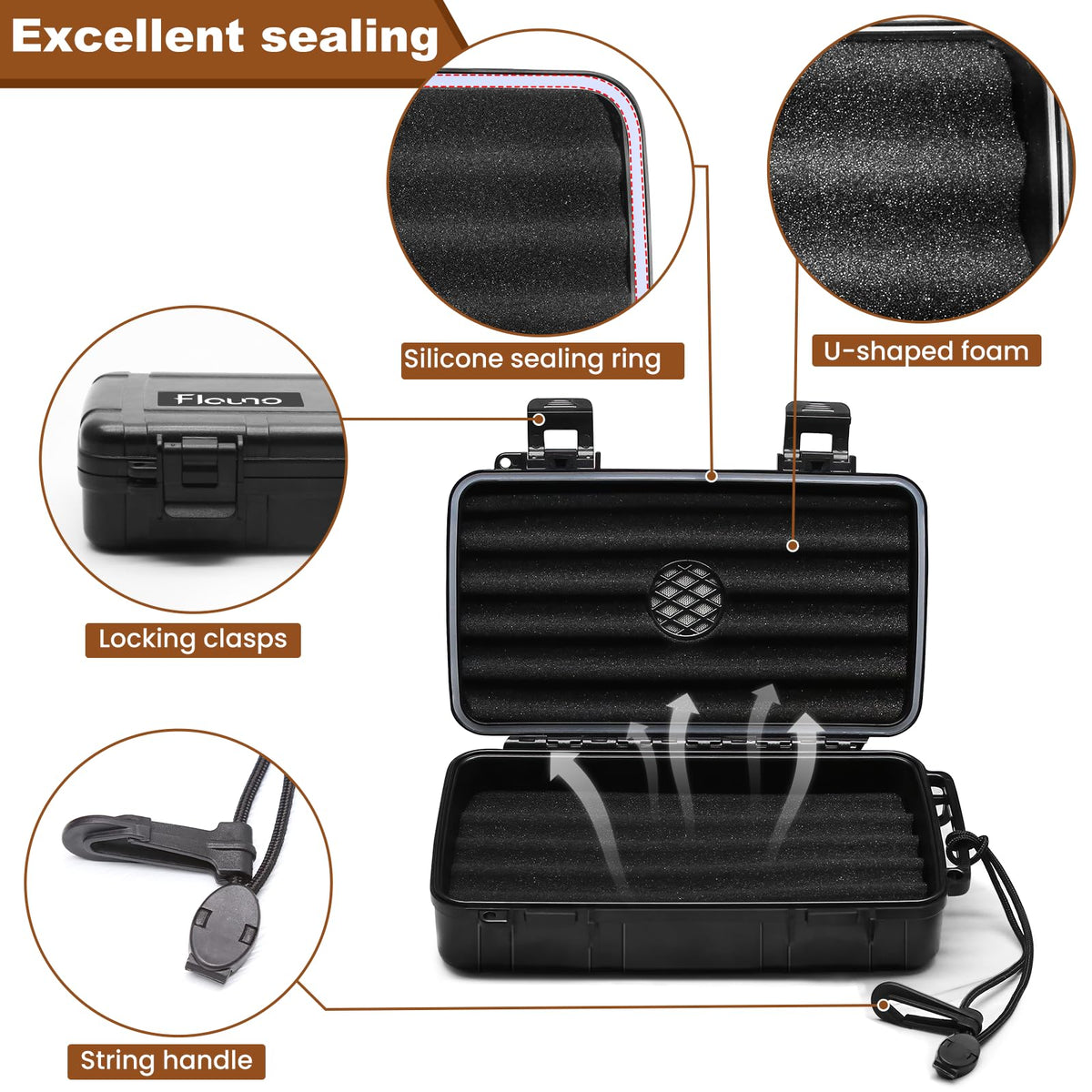 Flauno Travel Cigar Humidor Case - Portable Cigar Box with Humidifier Disc & Cigar Cutter | Waterproof | Crushproof | Airtight | Durable (Holds up to 5 Cigars)