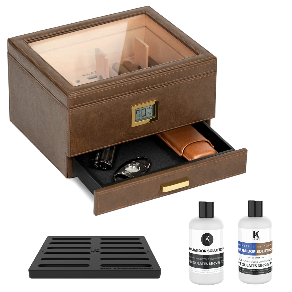 CASE ELEGANCE Renzo Glass Top Cigar Humidor with Cedar - Brown