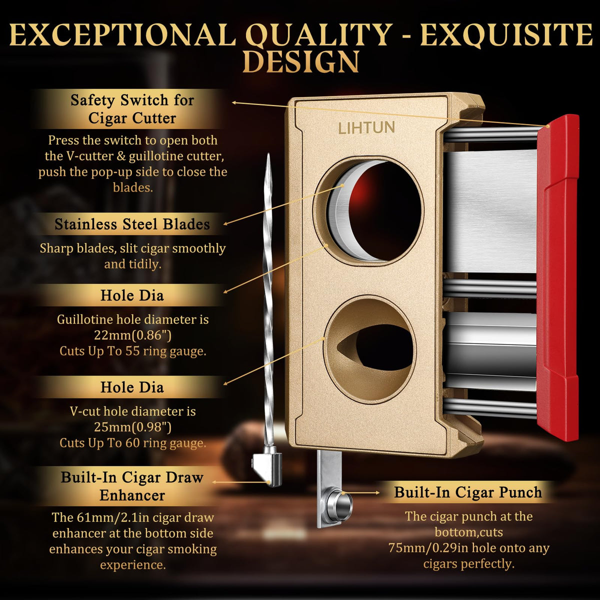 LIHTUN 4-in-1 Cigar Cutter