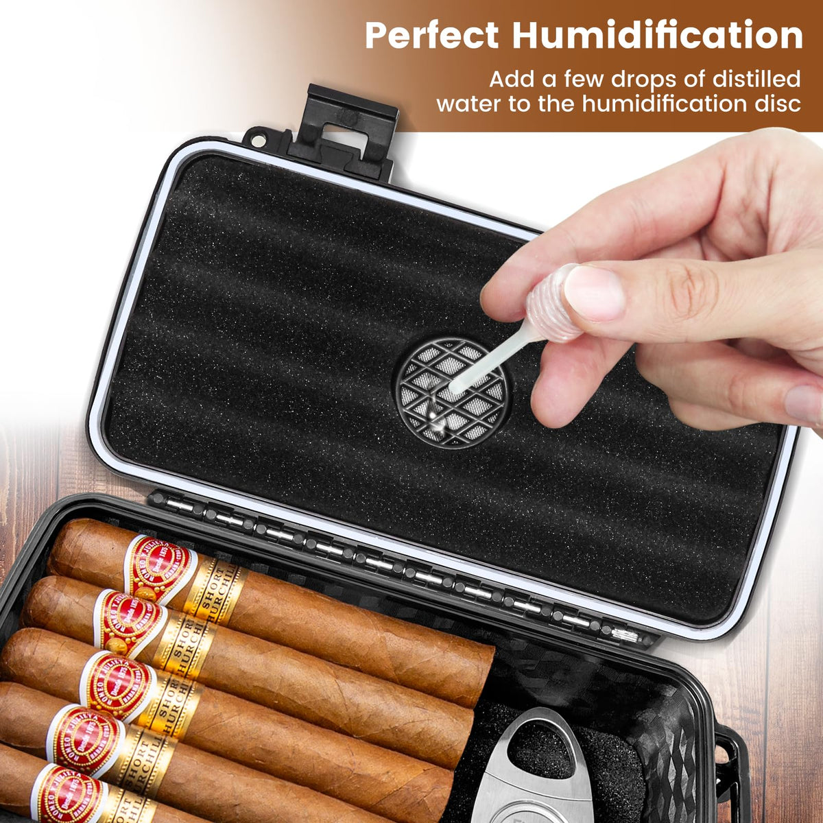 Flauno Travel Cigar Humidor Case - Portable Cigar Box with Humidifier Disc & Cigar Cutter | Waterproof | Crushproof | Airtight | Durable (Holds up to 5 Cigars)
