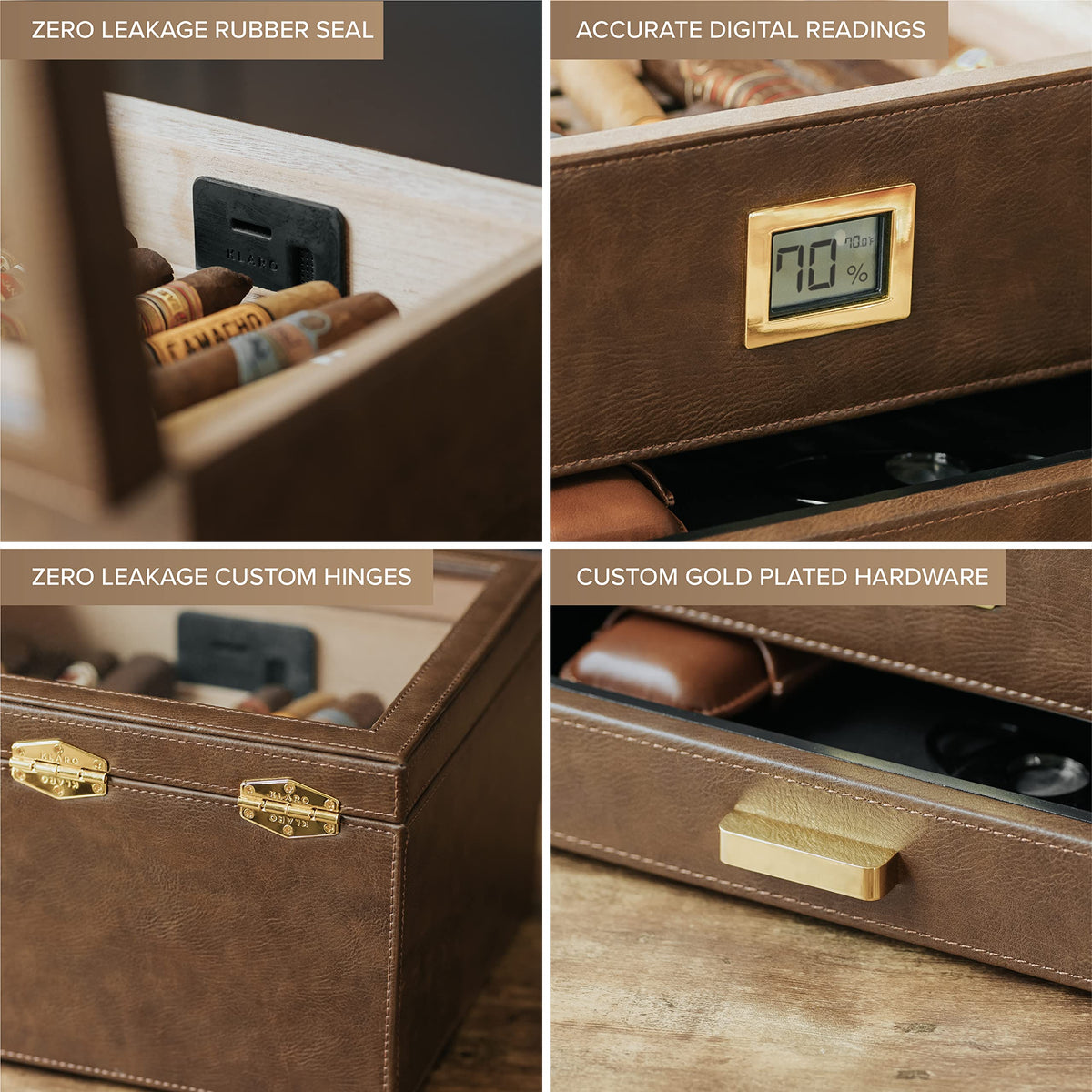 CASE ELEGANCE Renzo Glass Top Cigar Humidor with Cedar - Brown