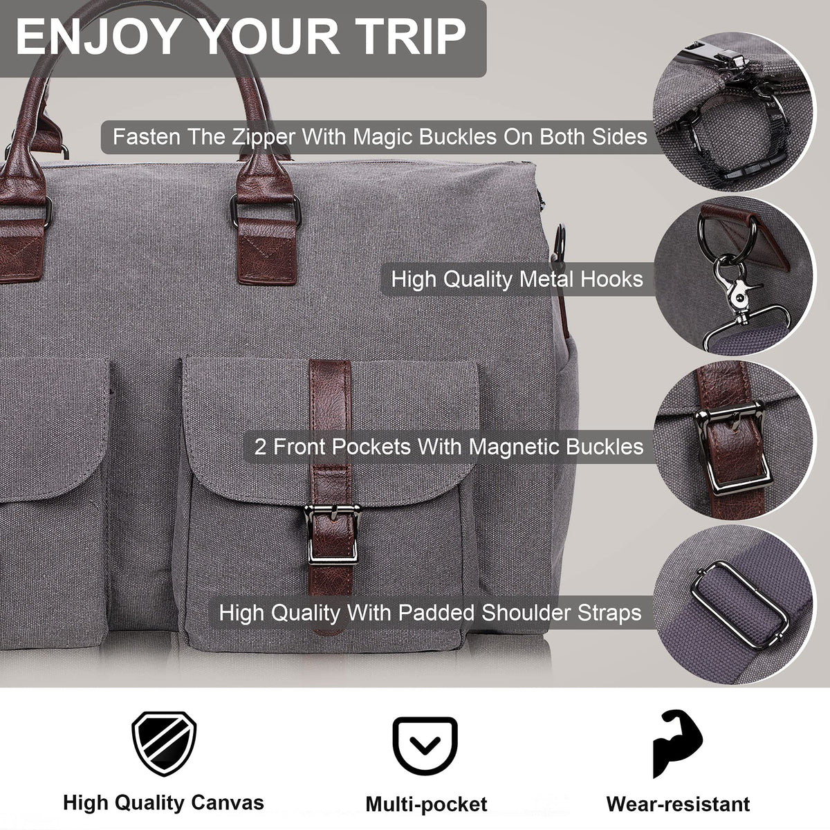 seyfocnia Convertible Travel Garment Bag,Carry on Garment Duffel Bag for Men Women - 2 in 1 Hanging Suitcase Suit Business Travel Bag